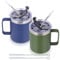 Volhoply 12oz Insulated Leakproof Coffee Mug with Sliding & Straw Lid Bulk 2 Pack,Double Wall Vacuum Stainless Steel Travel Tumbler Cup with Handle,Camping Mugs Keep Cold/Hot(Assort Color,2 Set)
