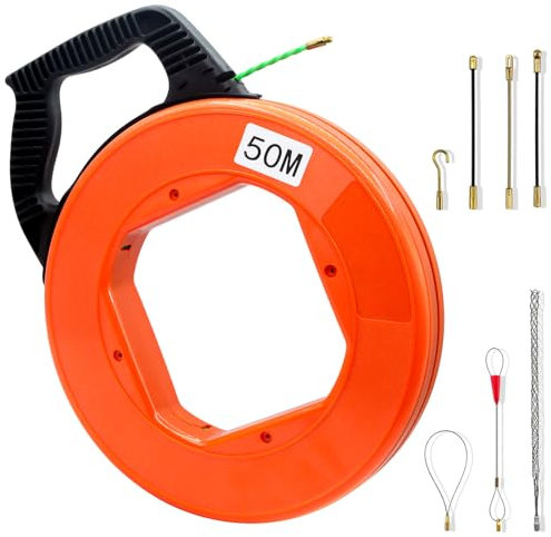 Tire Fils Aiguille Electricien 50m,4.5mm Tire Cable Aide au Tirage de CâBle en Fibre de Verre, Design en Spirale avec 7 Ressorts de Guidage, pour Travaux éLectriques Et TéLéCommunications