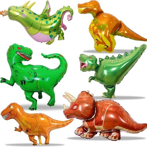 Wenweo 6 Stück Dino Luftballon, Riesen Dino Geburtstag Deko Helium Ballon für Kinder, Dino Ballon, Dino Deko Kindergeburtstag Dinosaurier Folienballon für Junge Geburtstagsdeko