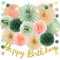 Geburtstagsdeko Salbei Pfirsich Pompons Deko Olivgrün Geburtstagsdeko Salbeigrün Rosa Deko Geburtstag Pfirsich Salbei mit Happy Birthday Girlande für Geburtstagsdeko Mädchen Frauen Salbei