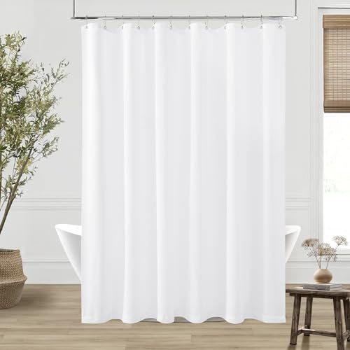 DUKIYO Tenda da doccia in lino bianco 228 cm, extra lunga, tenda da doccia per bagno boho fattoria idrorepellente, tende extra alte 228 cm di lunghezza con ganci, 183 x 228 cm