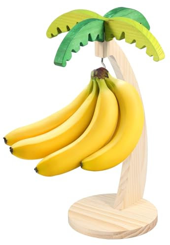 Banana Holder Stand Wood Banana Hanger Tree with Stainless Steel Hook New Banana Tree Hanger Banana Keeper Fresh Fruit Organizer Freestanding for Home Kitchen Countertop