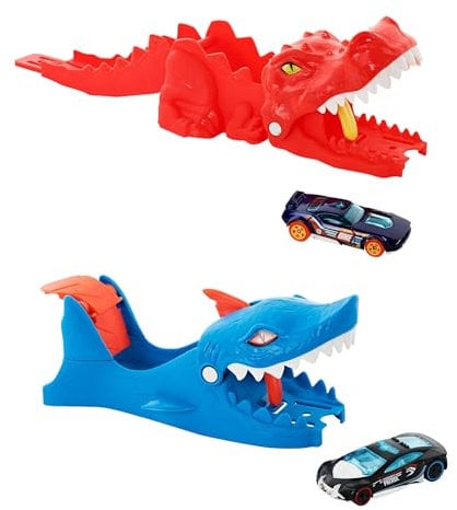 Hot Wheels City Track Nemesis Playset con lanzador de tiburones y lanzador de dinosaurios