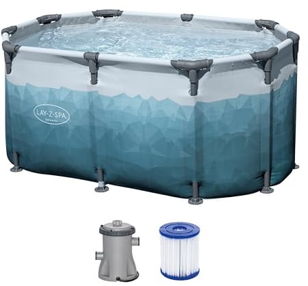 Bestway Lay-Z-SPA Eisbad Glacial Dip, 150 x 90 x 65 cm, 431 Liter, Polar-Shield, TriTech-Material, Filterpumpe, Abdeckplane, Eismuster, Stahlrahmen, GS-Zertifiziert, DEKRA