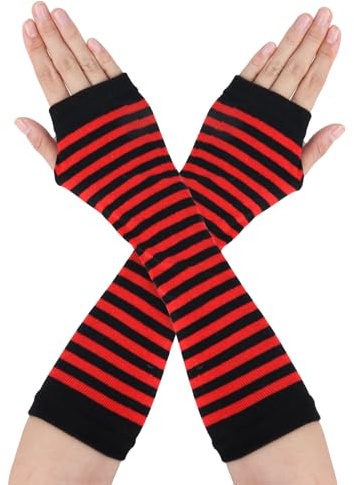 Goth Armstulpen Emo-Punk, fingerlose Handschuhe, Y2K, Kawaii, Armstulpen, Halloween-Kostüm, Femboy, lange gestreifte Handschuhe