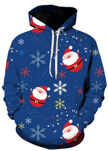 Felpa da uomo autunnale e invernale con stampa di neve natalizia a maniche lunghe con tasca a maniche lunghe felpa con cappuccio Top Open Toe, Rosa acceso., 3XL