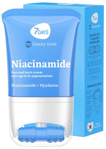 7DAYS Koreanische Gesichtscreme, Niacinamid, Korean Skincare K-Beauty | Gesichtscreme Massage-Roller, Ebenmäßigkeit, Porenverkleinernd, Gesicht & Hals, Gegen Pickel, Feuchtigkeitscreme Gesicht