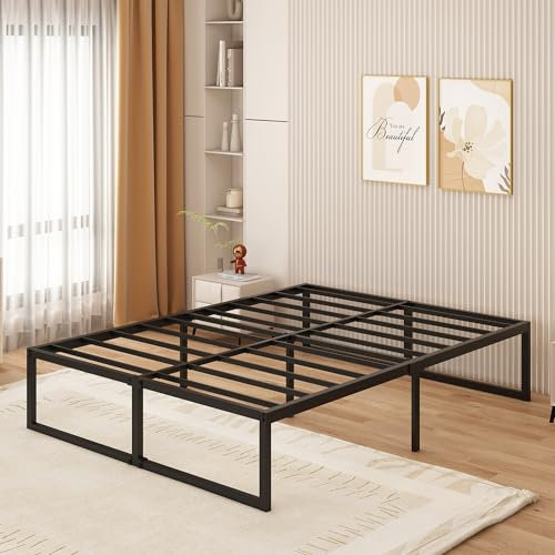 Yicensen Metallbett 120x200 cm - 46 cm Hoch, Großer Stauraum unter dem Bett, Doppelbettgestell aus Metall mit Stahllattenstütze, Einfache Montage, Geräuschlos, Kein Boxspringbett, Schwarz