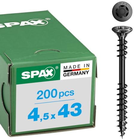 SPAX Fassadenschraube 4,5 x 43 mm, 200 Stück, Edelstahl rostfrei A2 BLAX, Fixiergewinde, T-STAR plus T20, Linsensenkkopf, 4CUT – 25470404504322