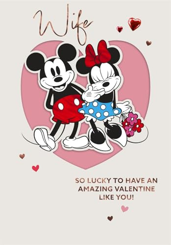 Cards Disney Mickey and Minnie Mouse Valentine's Day, Wife So Lucky, Romantic Hearts Design