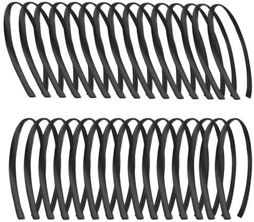 Satin Bandeaux 1cm - 30 Pièces Headband Serre-tête Unis Fin en Satin DIY Pour Femmes et Filles (Noir, One Size)