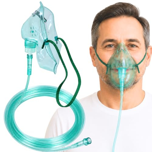 STAYPROTECH Sauerstoffmaske mit 2,1 m langem Schlauch, fördert die Sauerstofftherapie und verbessert die Sauerstofftherapie, bequeme Passform, verstellbarer Riemen und weiches PVC-Material