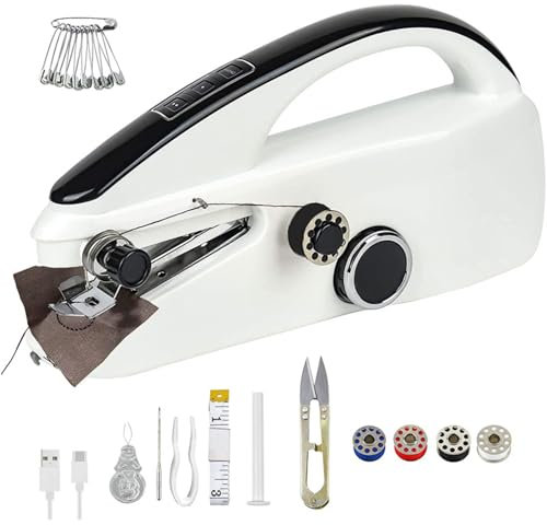 UUE Nähmaschine, 13er Set Handnähmaschine für Anfänger, Handnähmaschine mit 2 Geschwindigkeiten, Strickmaschinemit doppelter Leistung, Mini Elektrische Nähmaschine für Zuhause, Reisen