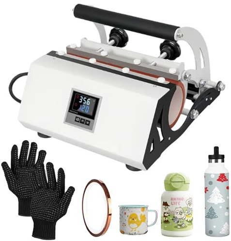 Automatic Sublimation Mug Press Machine with Tape and Gloves for DIY Printing on Coffee Mugs, Cups, and Beer Steins