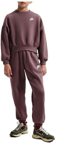 NIKE Girl's G NSW CLUB FLC BXY CRW LBR Sweatshirt, Tattoo/Tattoo/White, 10/12 Years