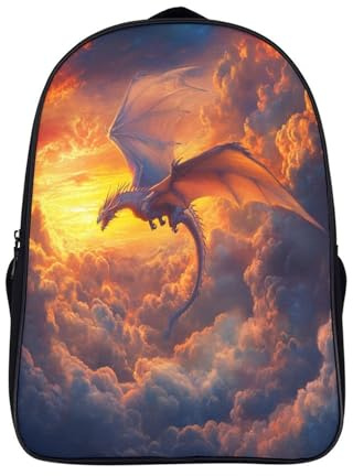 Drache Schultasche Fliegend Above The Wolken Schulrucksack Jugendliche Groß Rucksack Daypacks Kinder Lässiger Tagesrucksack 16 inch