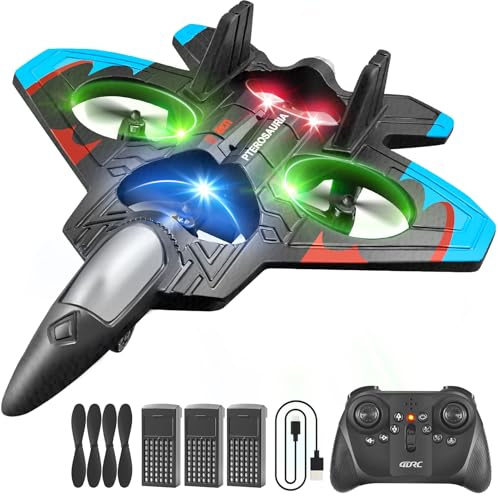 4DRC Schaumstoff RC Flugzeuge mit 3 Akkus, RC Flugzeug für Kinder und Erwachsene, Hubschrauber, Drohne, Kampfjet mit Licht,Flugzeugspielzeug, Geschenke für Kinder, Jungen, Erwachsene und Anfänger