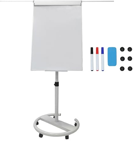 Relaxdays Flipchart Whiteboard, magnetisch, höhenverstellbar, Rollen, weiß | Stifte-Ablage, Alu-Rahmen, HxB: 100x70 cm