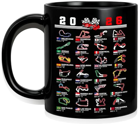 Fakcrkun Racing Car Mug, 11oz Ceramic Coffee Cup with Formula Racing 2026 Calendar Pattern, Racing Car Gifts for Men Women Fans