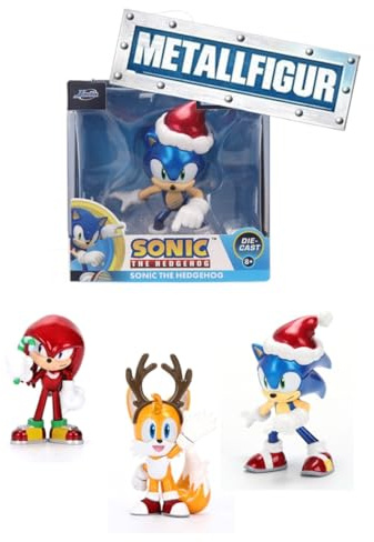 Jada Toys Sonic The Hedgehog Weihnachts-Figur (1 Stück) - 1 von 3 Sammelfiguren aus Metall (Sonic, Tails, Knuckles) für Fans und Kinder ab 8 Jahre, Auswahl per Zufallslos, je 6,5 cm, Welle 2