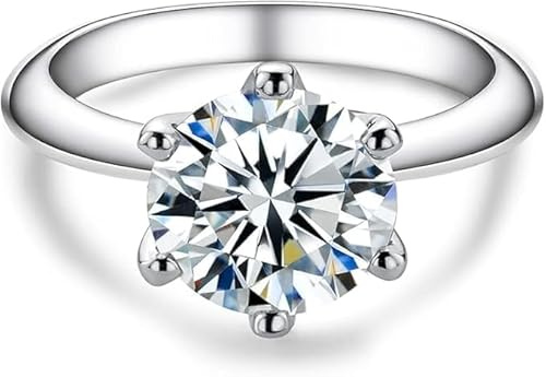 Damenring - Ring mit Moissanit-Diamant - mit GRA-Zertifizierung, 925 Sterling Silber, 18 Karat Weißgold-Beschichtung, Reinheit D+ VVS1, Plasma-Finish. Geeignet für: Hochzeiten, 17（EU57）, Sterling