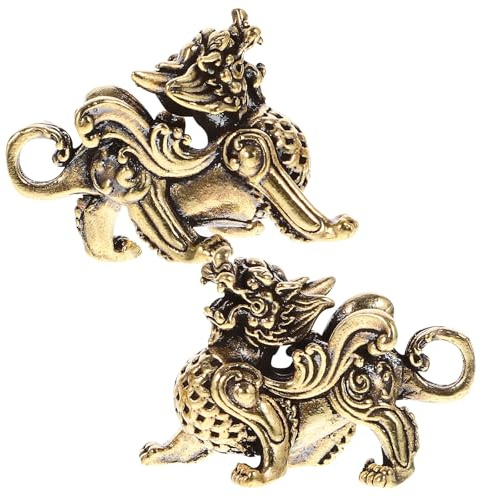 SUPVOX Statues de Kylin Décoratives 2 Pièces en Laiton pour Bureau | Modèles Délicats Vintage et Rétro, Décoration Portable pour Étude, Meuble Tv, Finition Or