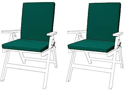 Gardenista Low Back Chair Seat Pads | Outdoor Water Resistant Garden Chair Cushions With Backs | Soft and Thick Seat Cushion with Secure Ties | Durable Patio Furniture Pad (2 Piece, Green)