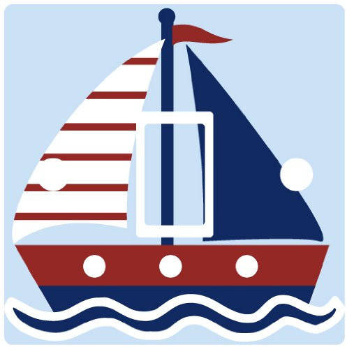 Blue Sailboat Light Switch Power Socket Sticker, Boys Vinyl Skin Decal (Light Switch [Single with Holes])