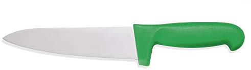 WAS 6900 255 Edelstahl Kochmesser mit Farbigem Kunststoffgriff und Fingerschutz, Grün, 25cm Klinge Länge