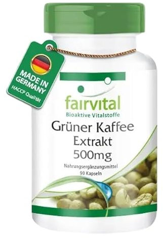 Fairvital | Extrait de café vert 500mg - pour un mois - VEGAN - Fortement dosé - 90 capsules - normalisé à 45% d'acide chlorogénique