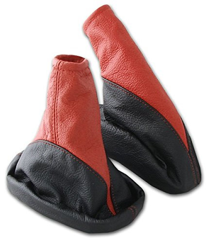 L & P Car Design L&P A105-2 Set Schaltsack Schaltmanschette + Handbremsmanschette 100% Echtleder Leder Schwarz - Rot Ersatzteil für Opel Astra F
