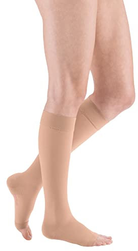 medi mediven plus Kompressions Kniestrümpfe Unisex | Medizinische Kompressionsstrümpfe CCL2 für Damen und Herren | Caramel | Größe V | offene Spitze | normal