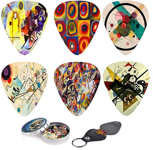 Abstract Art Cool Guitar Picks - Wassily Kandinsky Paintings. 12 Medium Gauge Celluloid Guitar Picks In a Box W/Picks Holder. Unique Guitar Gift For Bass, Electric & Acoustic Guitars