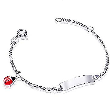 MATERIA Kinder Armband mit Gravur Marienkäfer 925 Silber Schmuck Armkette Emaille rot rhodiniert 12-14cm #SA-61, Schrifttyp:Ohne Gravur