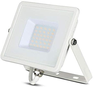 V-TAC 405 Projecteur 30W sécurité extérieur étanche avec Verre Gris Corps Blanc Samsung LED IP65 6400K 2400 lumens, Die Cast Aluminium, 30 W