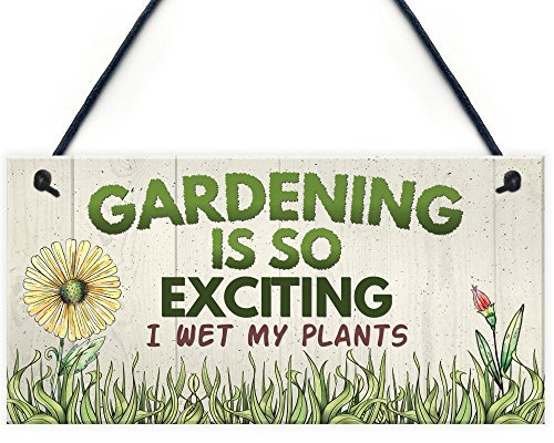 RED OCEAN Gardening So Exciting Funny Novelty Hanging Sign Plaque Friendship Gift Gardening Sign