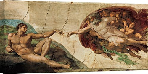 ART PRINT CAFE' Leinwandbild: Michelangelo, Die Erschaffung Adams, 120x60 | Hochwertiger Kunstdruck auf Leinwand. 100 % in Italien hergestellt