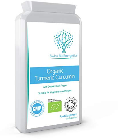 Organic Turmeric Curcumin 1000mg daily dose plus Organic Black Pepper - High Potency - 120 Veg Capsules - UK Manufactured Certified Organic, Non-GMO & Gluten Free - Suitable for Vegetarians and Vegans