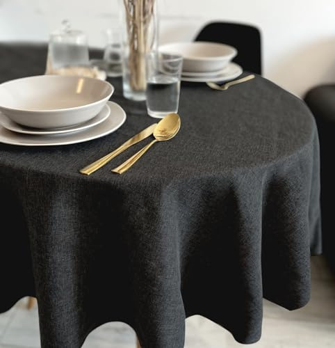 Rollmayer Tischdecke Leinenoptik Melange Grafit 22 Oval 140x180cm | Abwaschbar, Wasserabweisend, Lotuseffekt, Pflegeleicht Fleckschutz, 4 Farbe & Größe wählbar