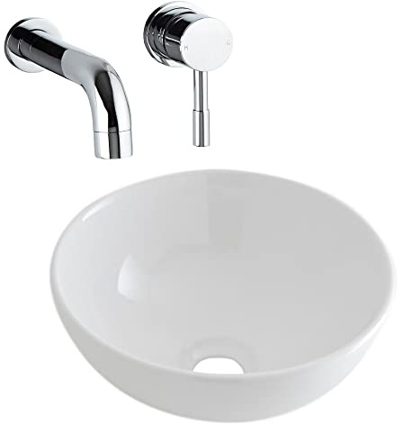 MILANO Round Countertop Bathroom Basin Sink Wall Mounted Mixer Tap 320mm