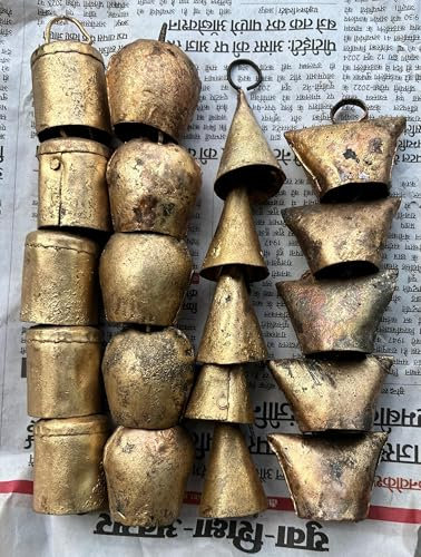 Mango Gifts Rustic Metal Tin Cow Bells - Antique Finish Indian Bells for Crafts and Christmas Decorations With Jute Rope (Iron Tin Set of 20 Assorted)