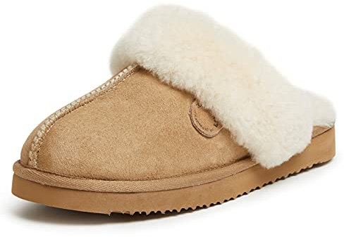 Dearfoams Damen Fireside Sydney Shearling, wasserabweisend, Breiten Hausschuh, Sand, 39 EU