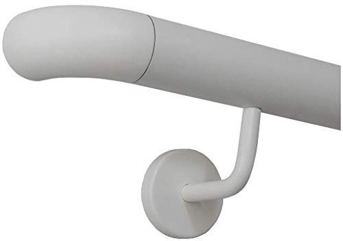 TIBU Handlauf Edelstahl weiß pulverbeschichtet 42,4 mm Geländer innen außen wetterfest, Länge 200 cm mit 3 Halter Enden Bogen zur Wand