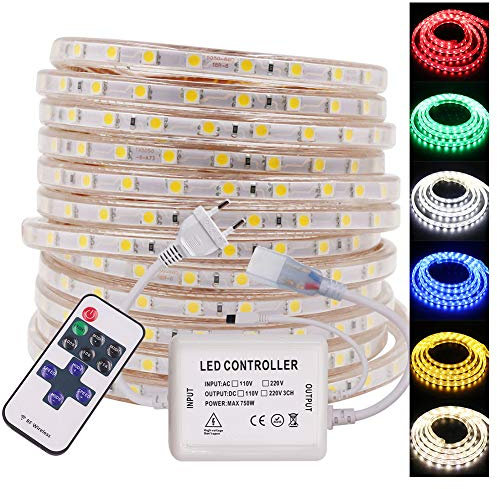 XUNATA 16m Striscia LED 220V con Dimmerabile Telecomando a 11 Tasti, illuminazione Strisce LED Impermeabile IP65 LED Strip Light- Luce Bianco