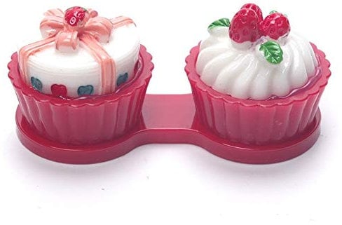 6 Color Cream Cake Glasses Double Contact Lenses Box Contact Lens Case For Eyes Care Kit Holder Container Portable (Color : Red)