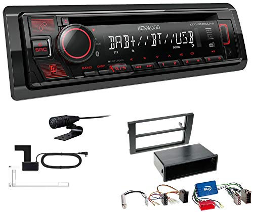 Kenwood KDC-BT450DAB 1-DIN DAB Autoradio Bluetooth CD USB AUX Einbauset kompatibel mit Audi A4 2002-2009 schwarz mit Symphony/Navi Plus