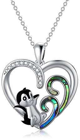 LONAGO Pinguin Halskette 925er Sterling Silber Abalone Schale Netter Pinguin Anhänger Halskette Schmuck für Frauen
