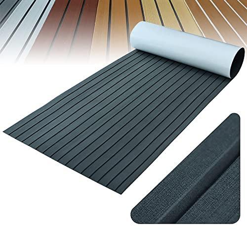 1pc 240*90*0.6cm EVA-Schaum Faux Teak Boat Decking Sheet rutschfeste Matte selbstklebende Marine Bodenbelag Teppich für Boote Yachten Schiffsdecks Schnellboote Surfbretter (Dunkelgrau über Schwarz)