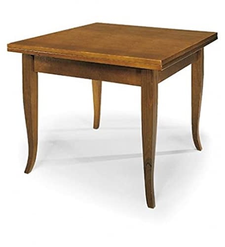Mar.c.a. Design - Tavolo A Libro Allungabile Fino a 180 cm | Gambe a Sciabola, Legno di Pioppo Noce Scuro, Apertura a Libro - Tavolo Arte Povera Made in Italy, Mis. 90x90 Chiuso e 180x90 Aperto