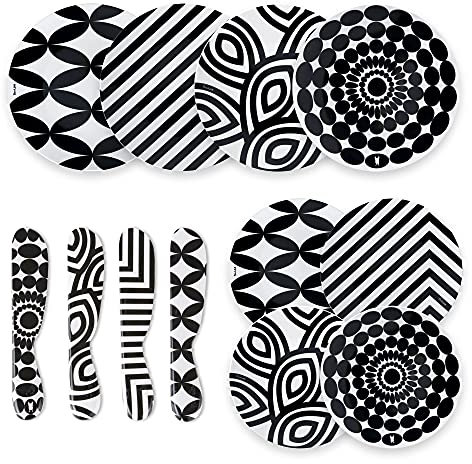 French Bull Vajilla de 12 piezas, color blanco y negro